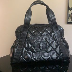 AUTH Chanel Matelasse black patent  quilted tote bag